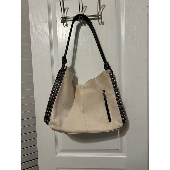 Vera Pelle Leather Cream and Brown Shoulder Bag Made in Italy - Picture 2 of 13
